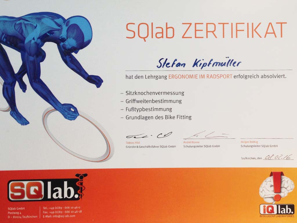 SQlab Zertifikat Bike do it Stefan Kipfmüller SQlab Zertifikat Bike do it Stefan Kipfmüller